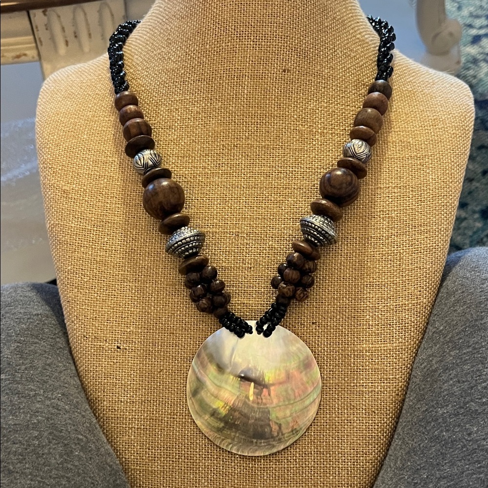 Bohemian Mother of Pearl‎ Wooden Bead Necklace